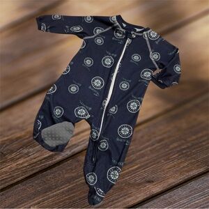 Seattle Mariners Baby Boy 3-6m Navy Raglan Zip Up Sleeper Coverall Footed Pajama